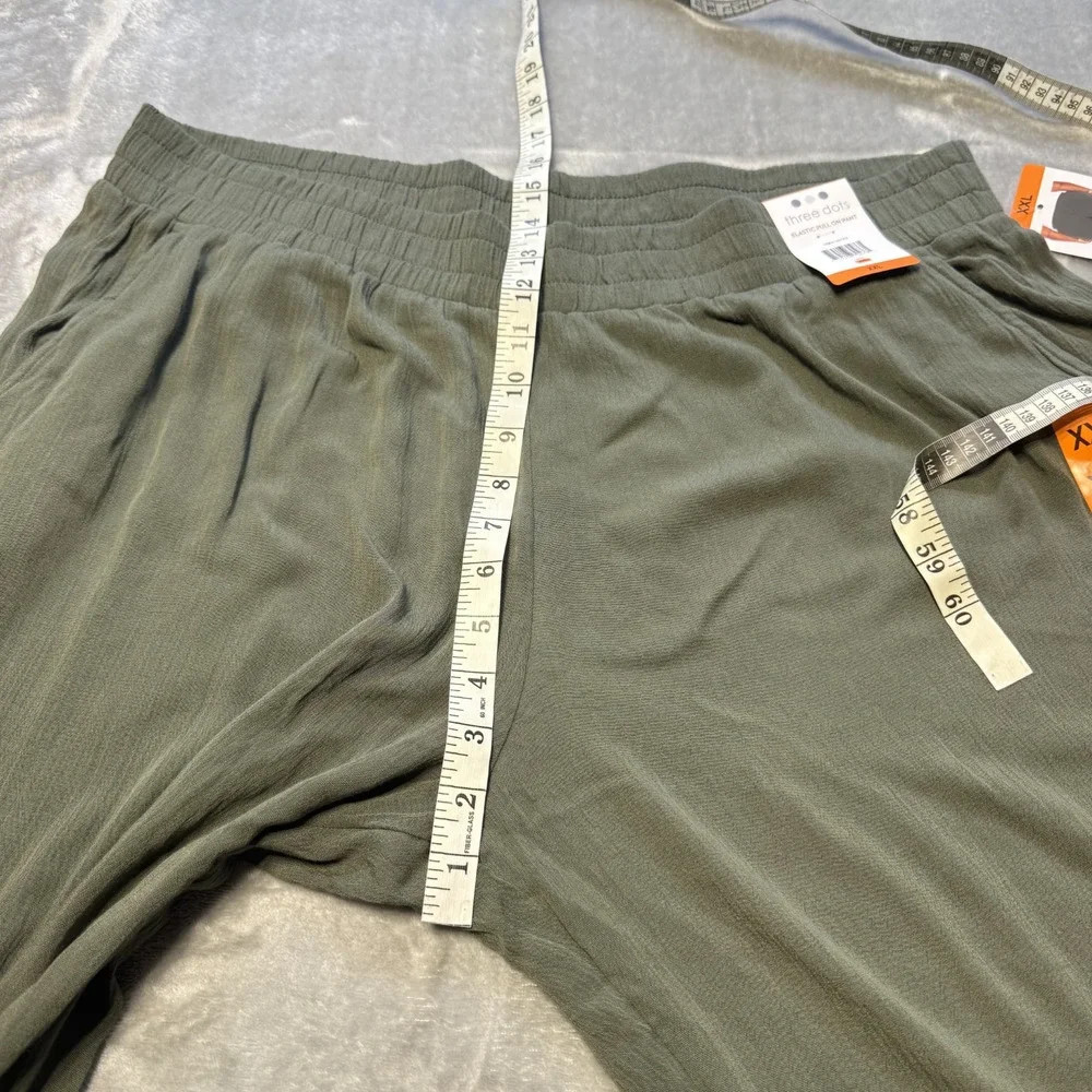 Three Dots Pants Womens XXL Green Elastic Pull On Wide Leg Pockets Rayon NWT - Picture 9 of 12